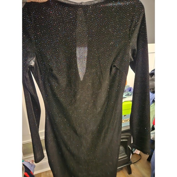 Windsor Dresses & Skirts - Feminine Nightlife Black Glitter Velvet Open Back Long Sleeve Bodycon Dress